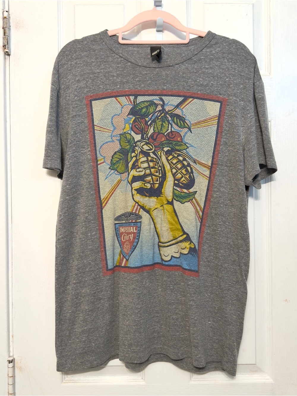 Obey Crewneck Graphic Tshirt Gray Mens Size XL